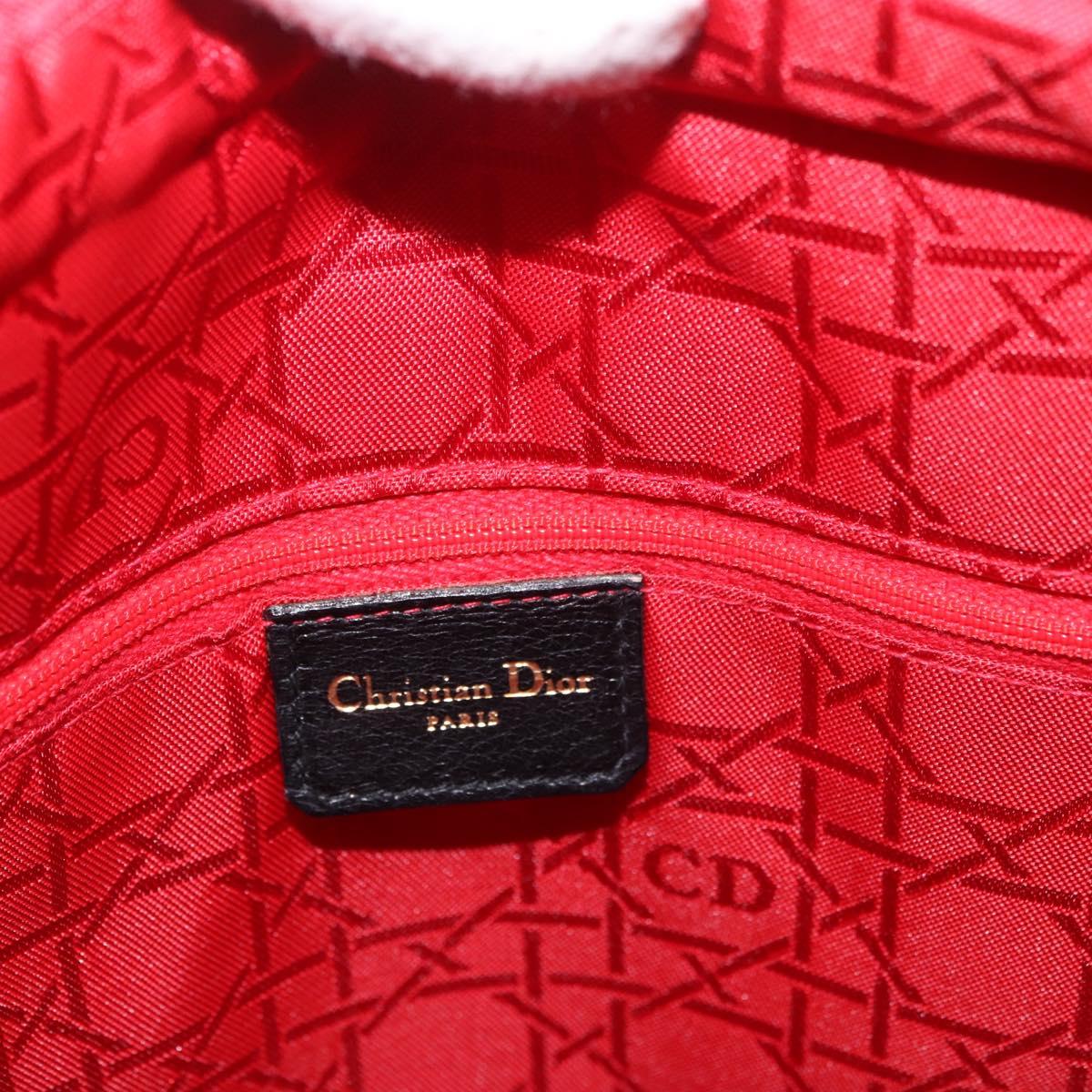 Christian Dior Lady Dior Canage Hand Bag Lamb Skin 2way Black Gold Auth 183708V