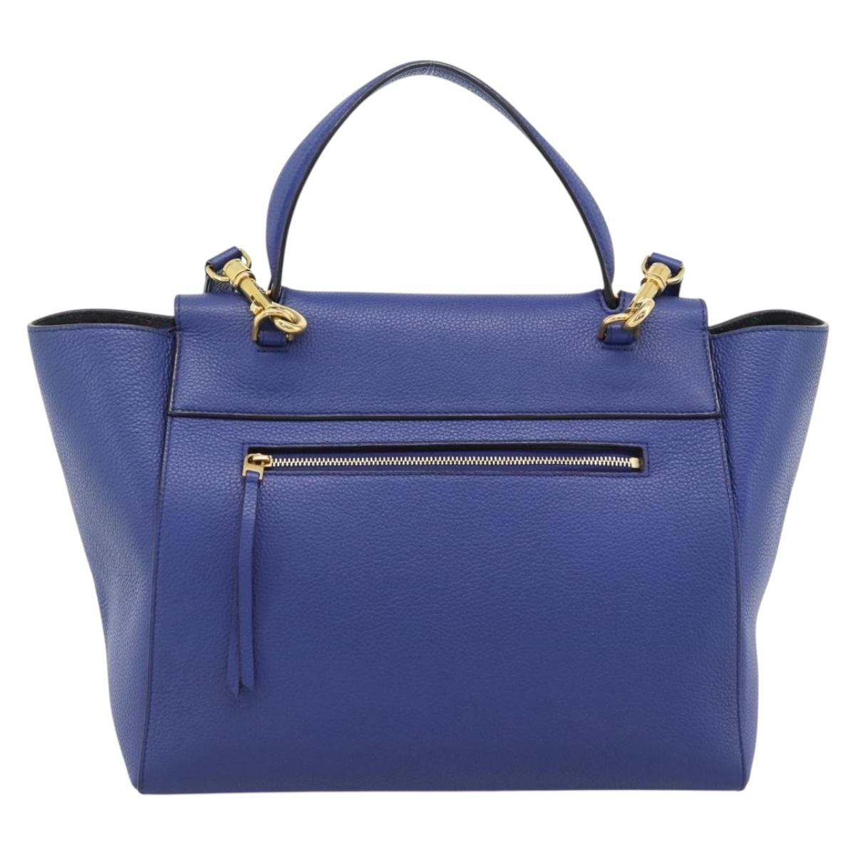 CELINE Belt bag Hand Bag Leather 2way Blue Gold Auth 183709M