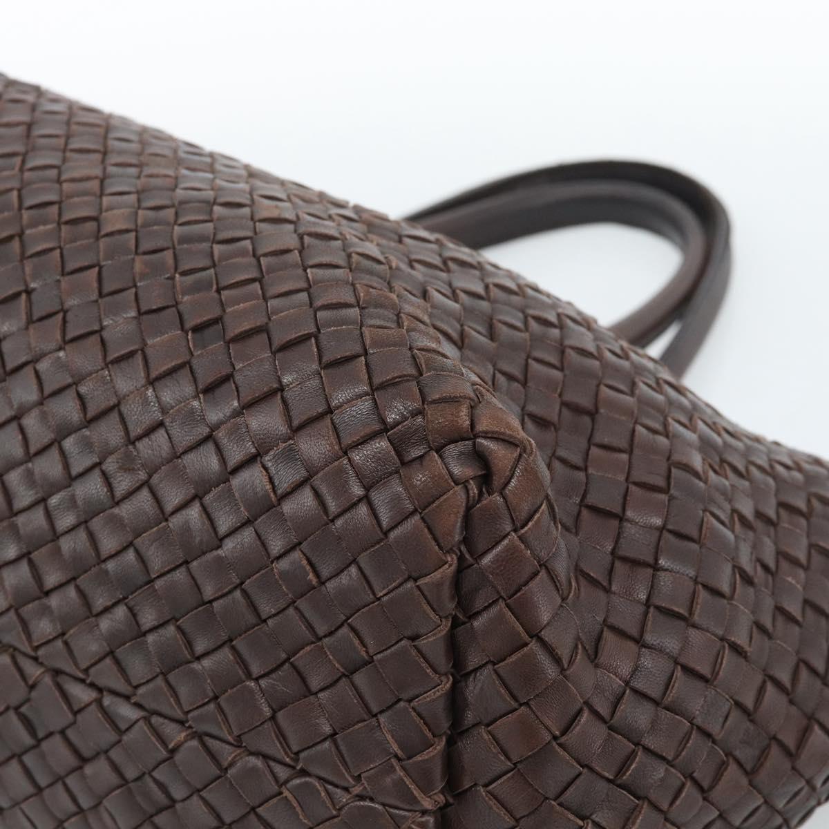 BOTTEGA VENETA INTRECCIATO Cabas MM Hand Bag Leather Brown Gold Auth 183710V