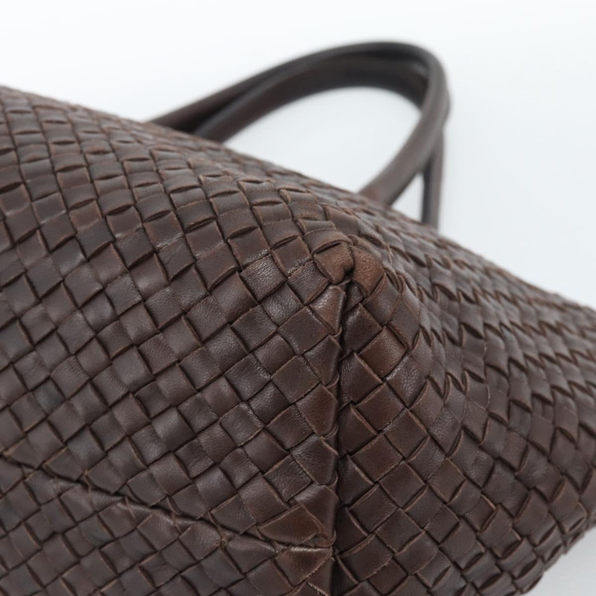 BOTTEGA VENETA INTRECCIATO Cabas MM Hand Bag Leather Brown Gold Auth 183710V