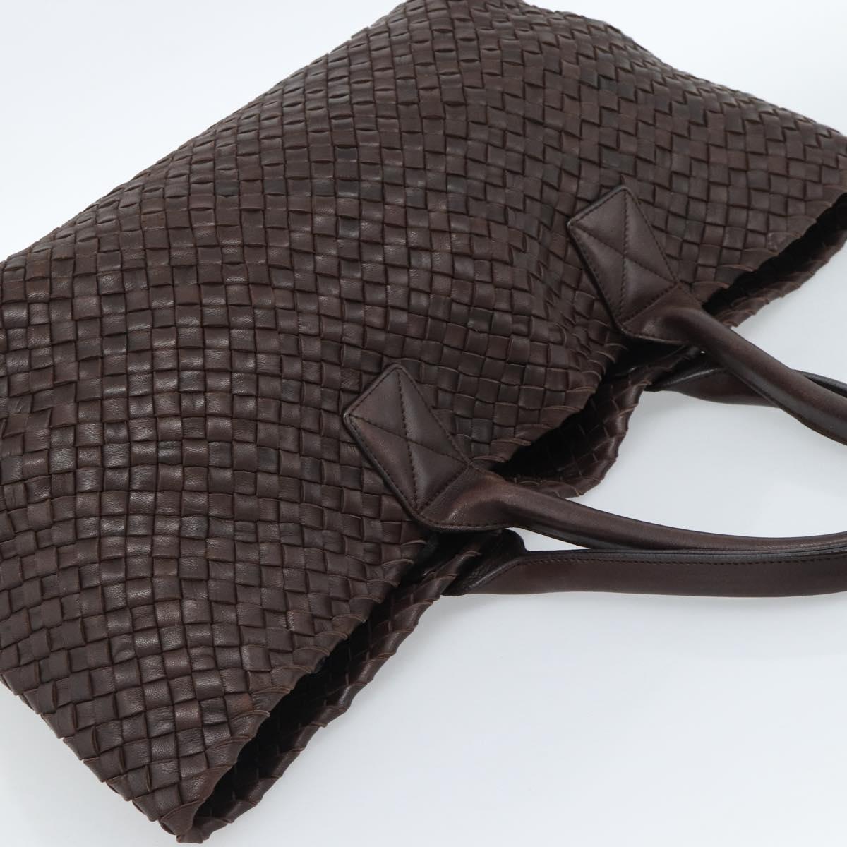 BOTTEGA VENETA INTRECCIATO Cabas MM Hand Bag Leather Brown Gold Auth 183710V