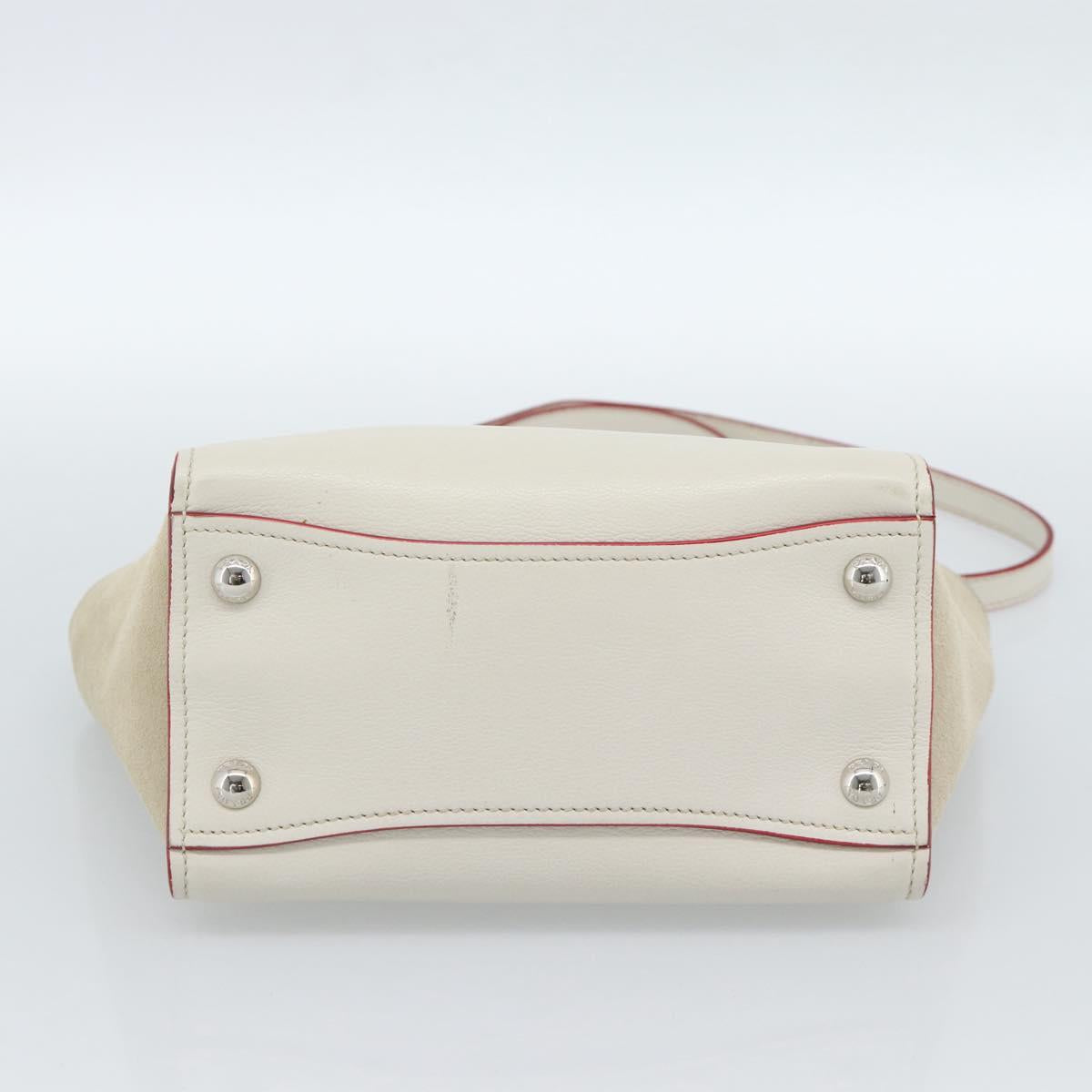 PRADA Hand Bag Leather 2way White Silver Auth 183712M