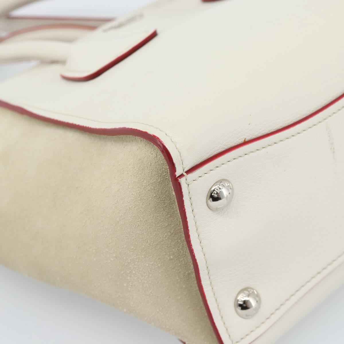PRADA Hand Bag Leather 2way White Silver Auth 183712M