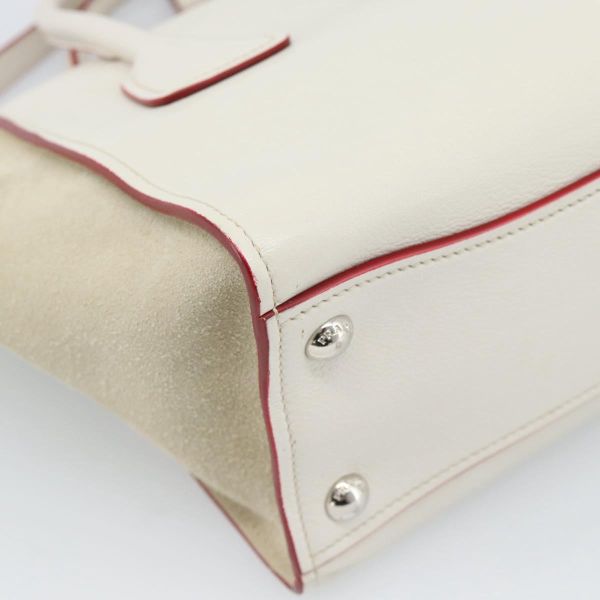 PRADA Hand Bag Leather 2way White Silver Auth 183712M