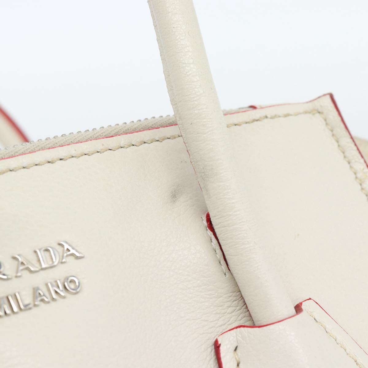 PRADA Hand Bag Leather 2way White Silver Auth 183712M