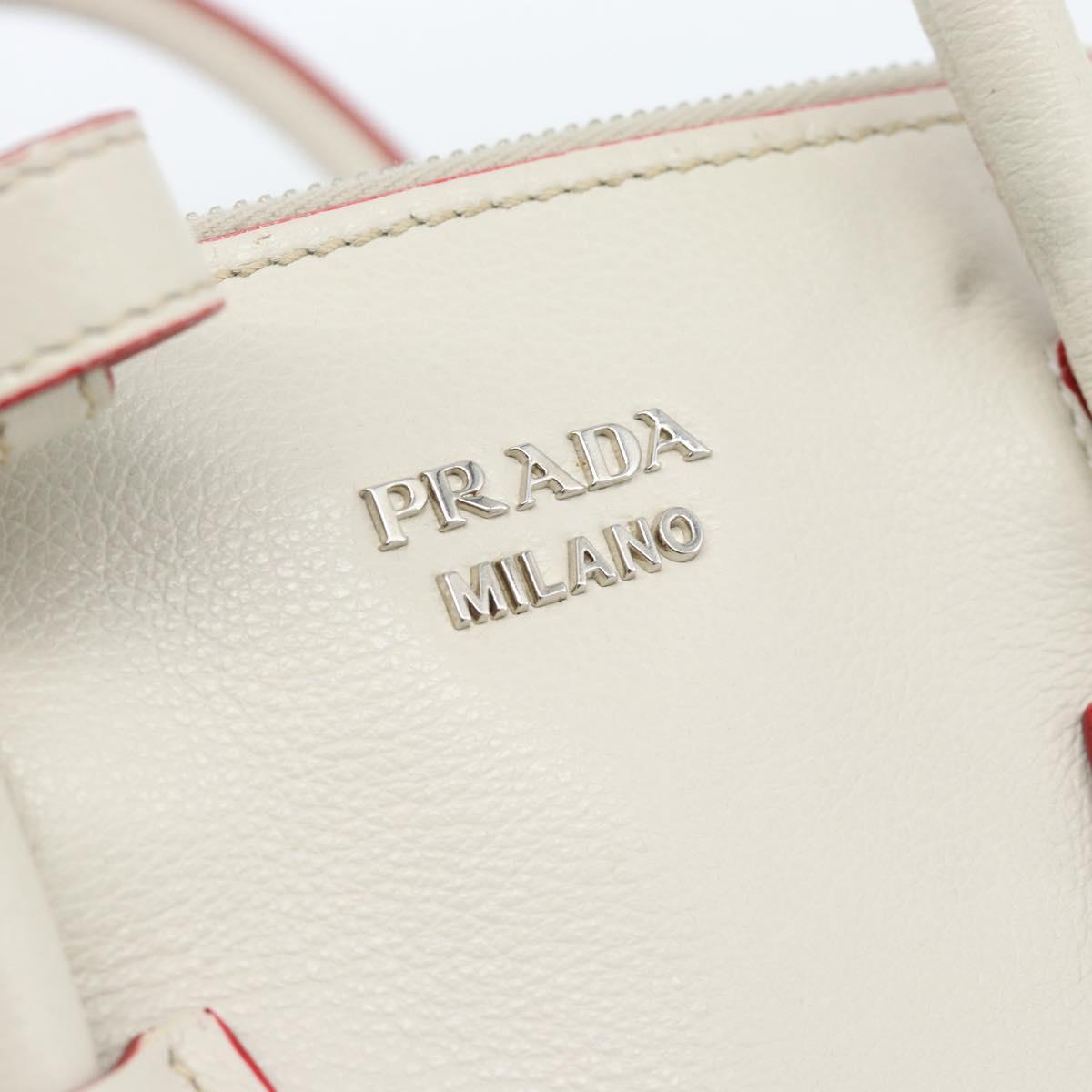PRADA Hand Bag Leather 2way White Silver Auth 183712M