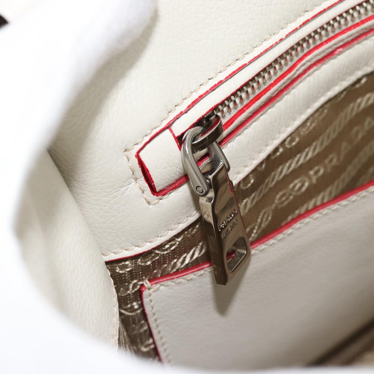 PRADA Hand Bag Leather 2way White Silver Auth 183712M