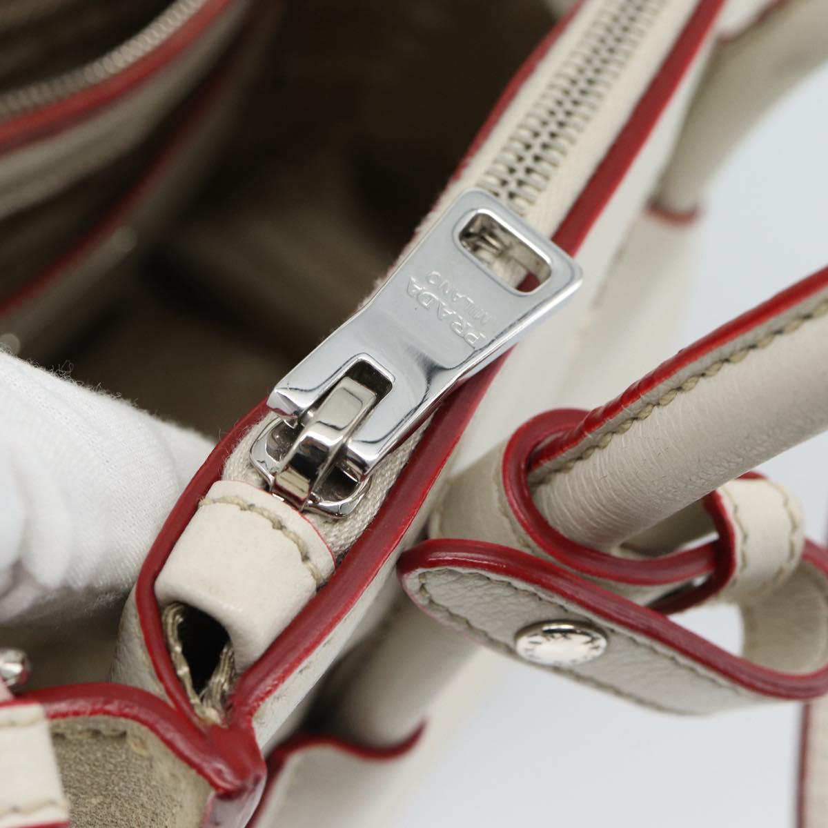 PRADA Hand Bag Leather 2way White Silver Auth 183712M