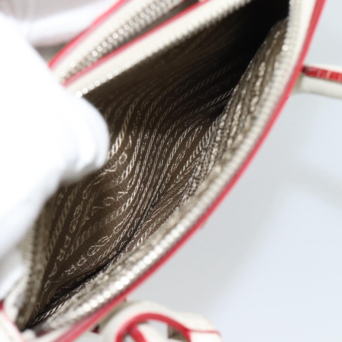 PRADA Hand Bag Leather 2way White Silver Auth 183712M