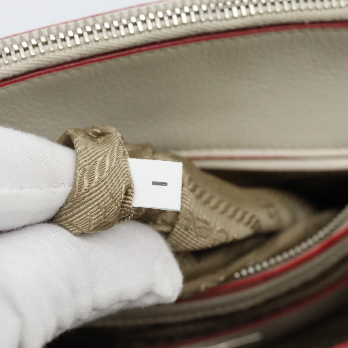 PRADA Hand Bag Leather 2way White Silver Auth 183712M