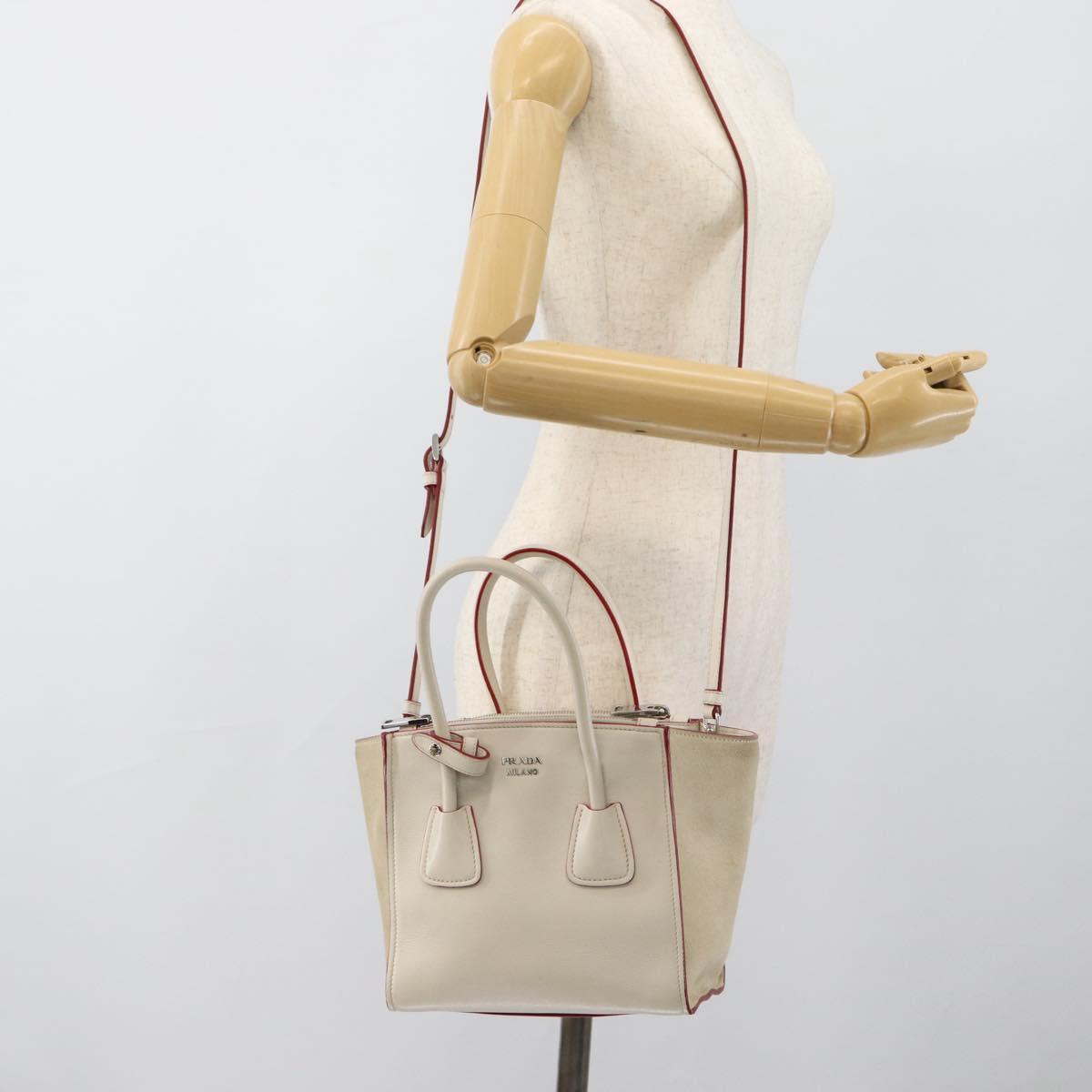 PRADA Hand Bag Leather 2way White Silver Auth 183712M