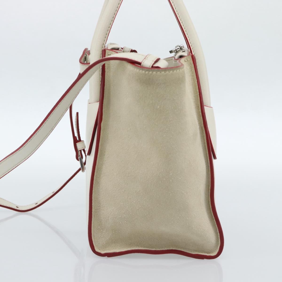PRADA Hand Bag Leather 2way White Silver Auth 183712M