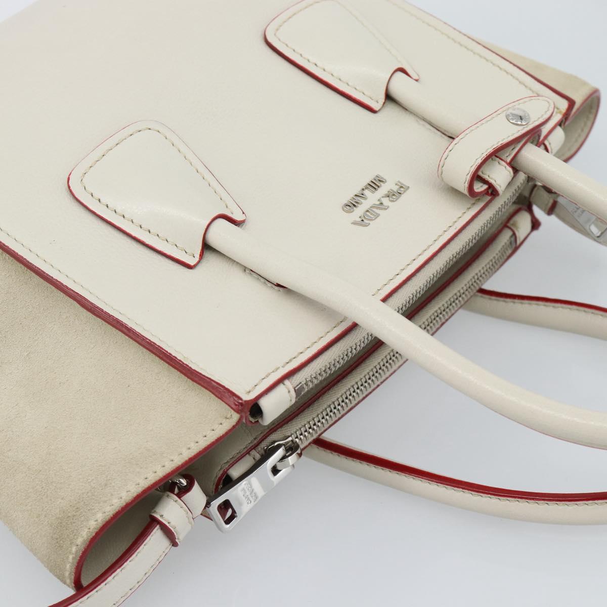 PRADA Hand Bag Leather 2way White Silver Auth 183712M