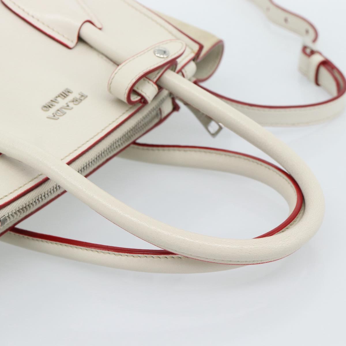 PRADA Hand Bag Leather 2way White Silver Auth 183712M