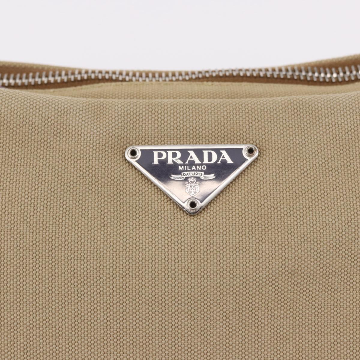PRADA Shoulder Bag Canvas Beige Silver Auth 183714