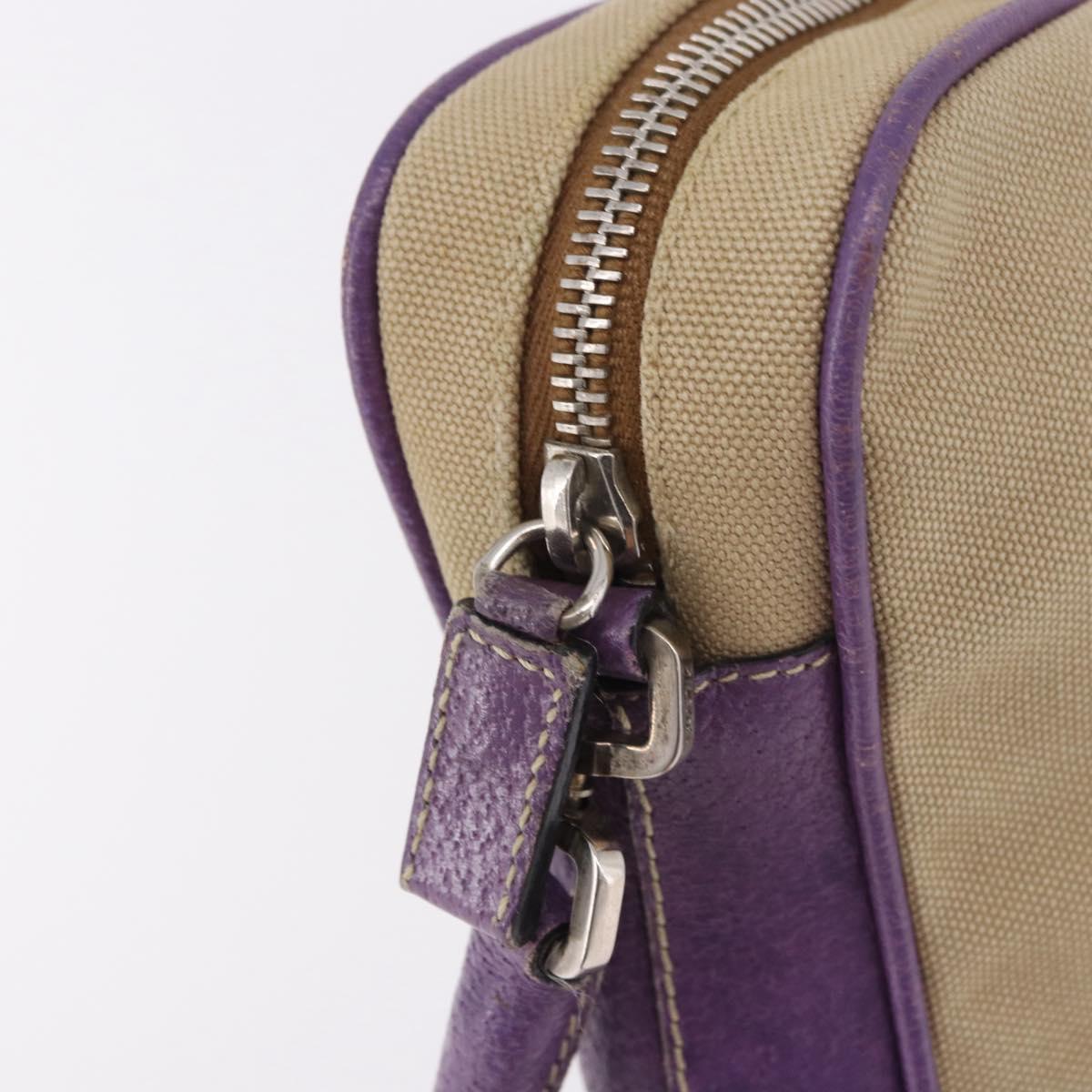 PRADA Shoulder Bag Canvas Beige Silver Auth 183714