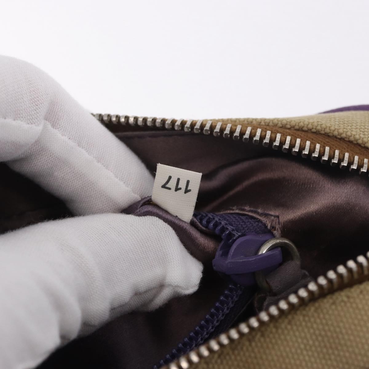 PRADA Shoulder Bag Canvas Beige Silver Auth 183714