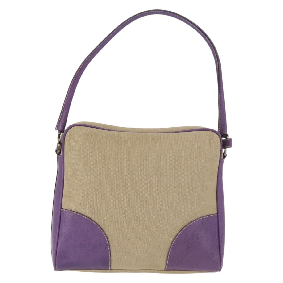 PRADA Shoulder Bag Canvas Beige Silver Auth 183714