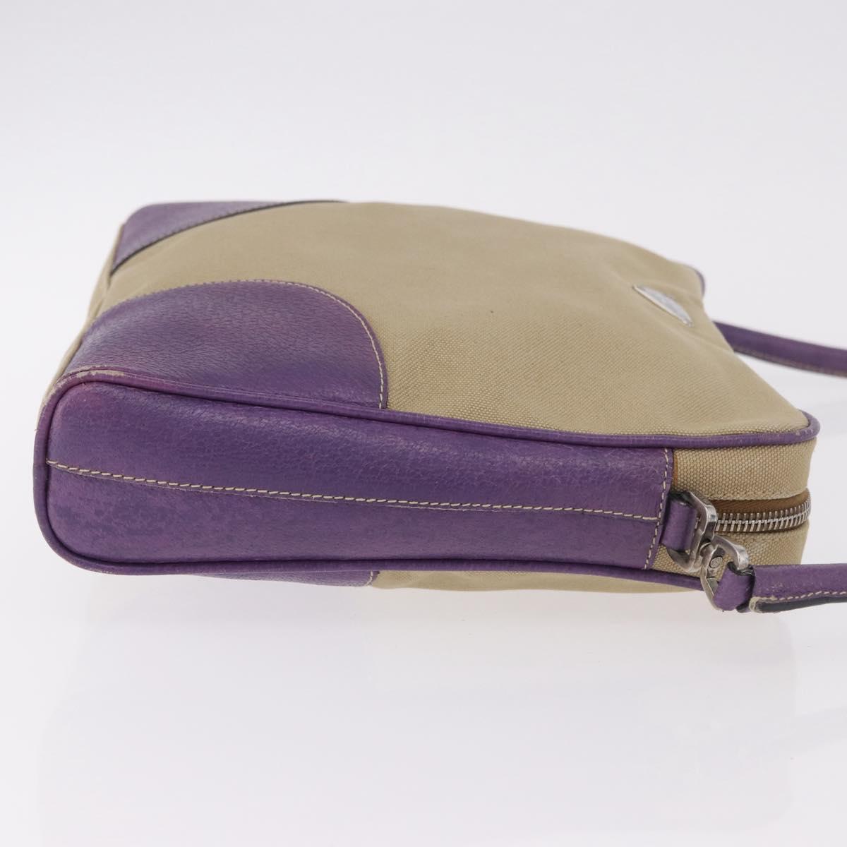PRADA Shoulder Bag Canvas Beige Silver Auth 183714