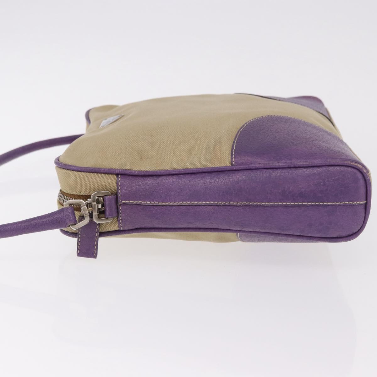 PRADA Shoulder Bag Canvas Beige Silver Auth 183714
