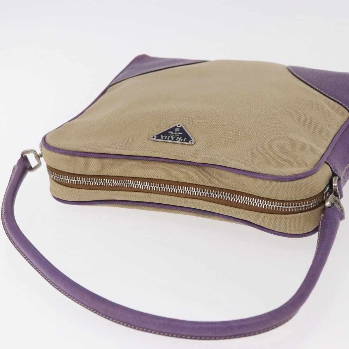 PRADA Shoulder Bag Canvas Beige Silver Auth 183714