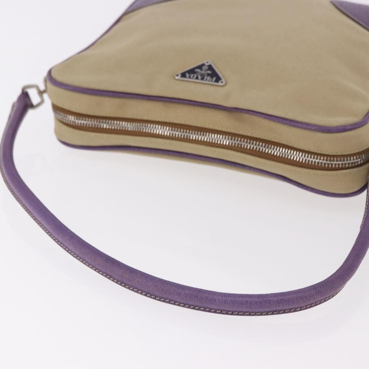 PRADA Shoulder Bag Canvas Beige Silver Auth 183714