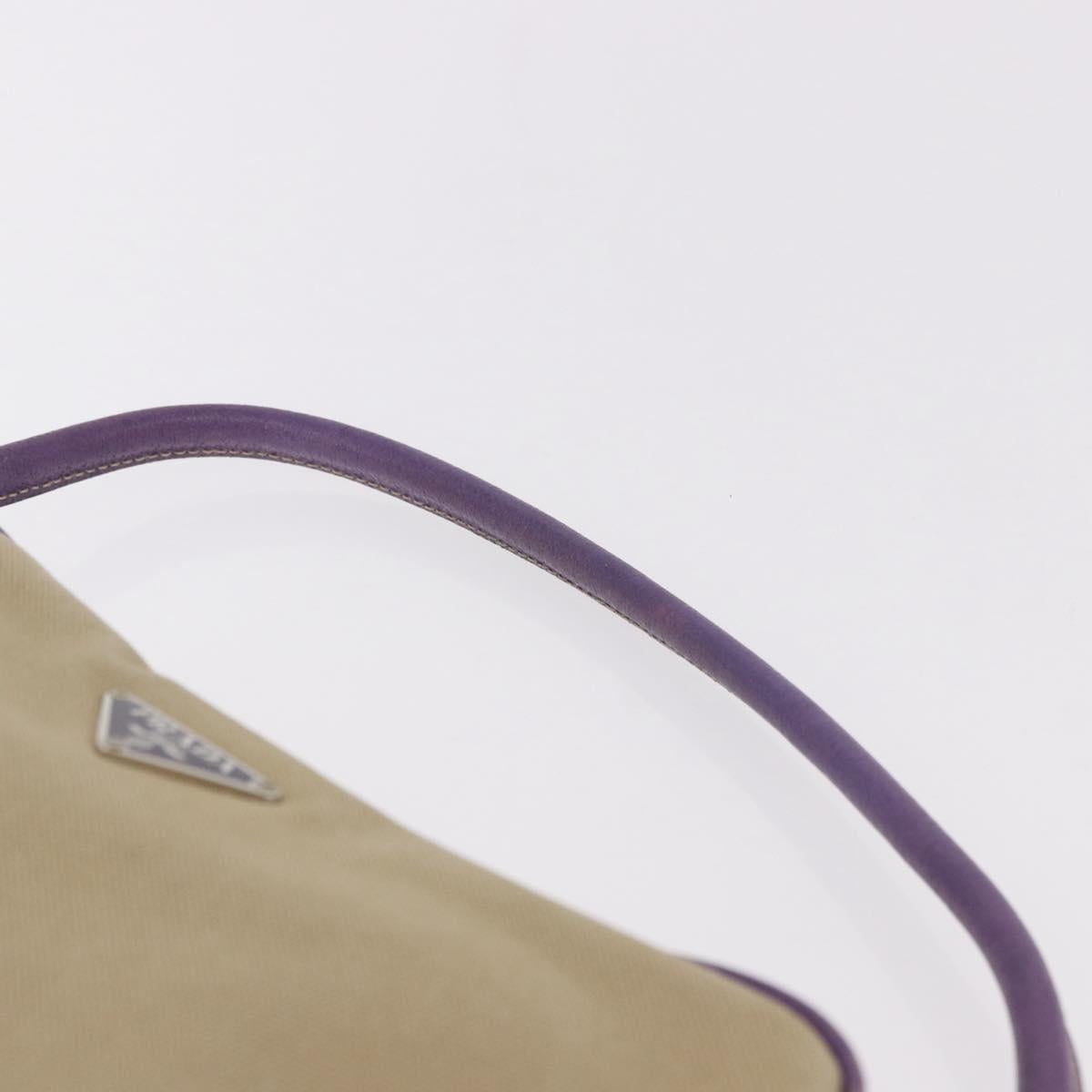 PRADA Shoulder Bag Canvas Beige Silver Auth 183714