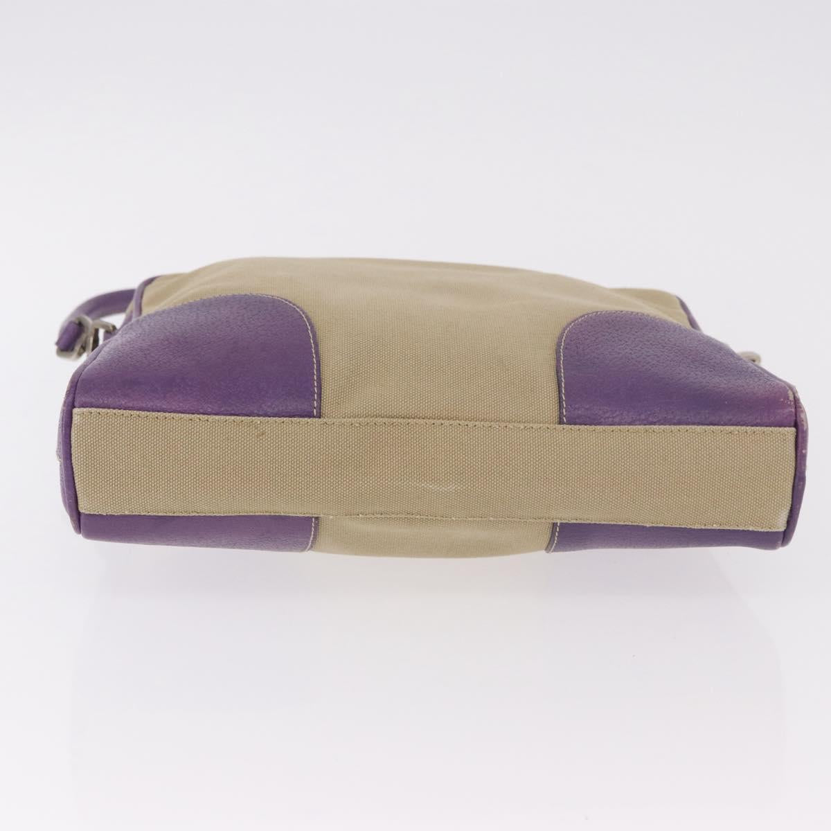 PRADA Shoulder Bag Canvas Beige Silver Auth 183714