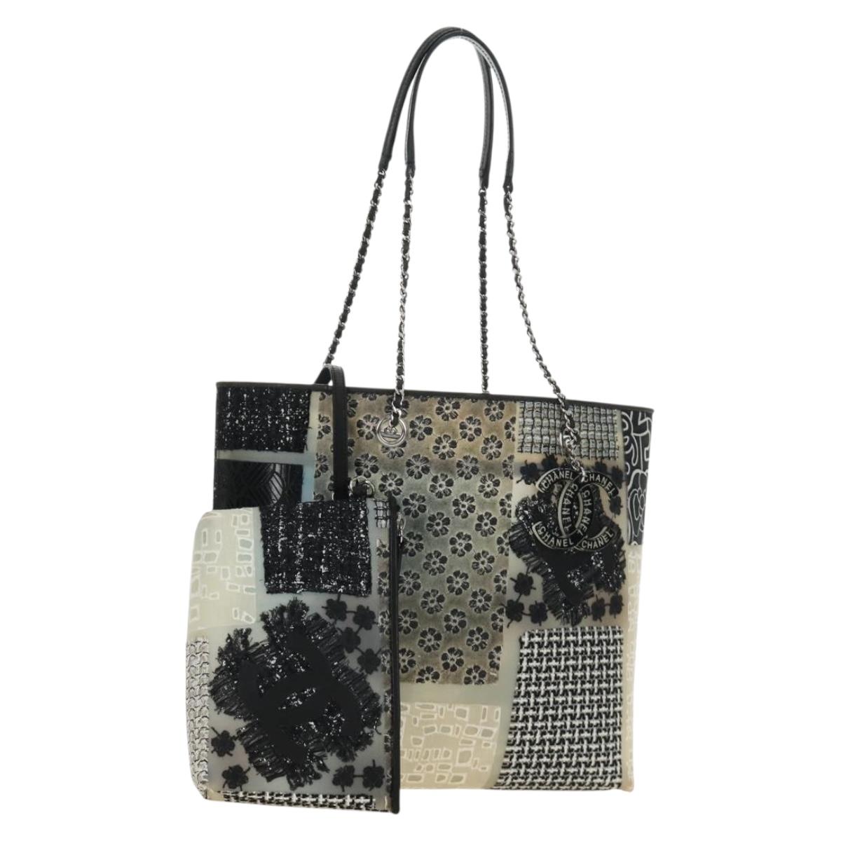 CHANEL Patchwork Tote Bag rubber Black Silver CC Auth 183715SAV