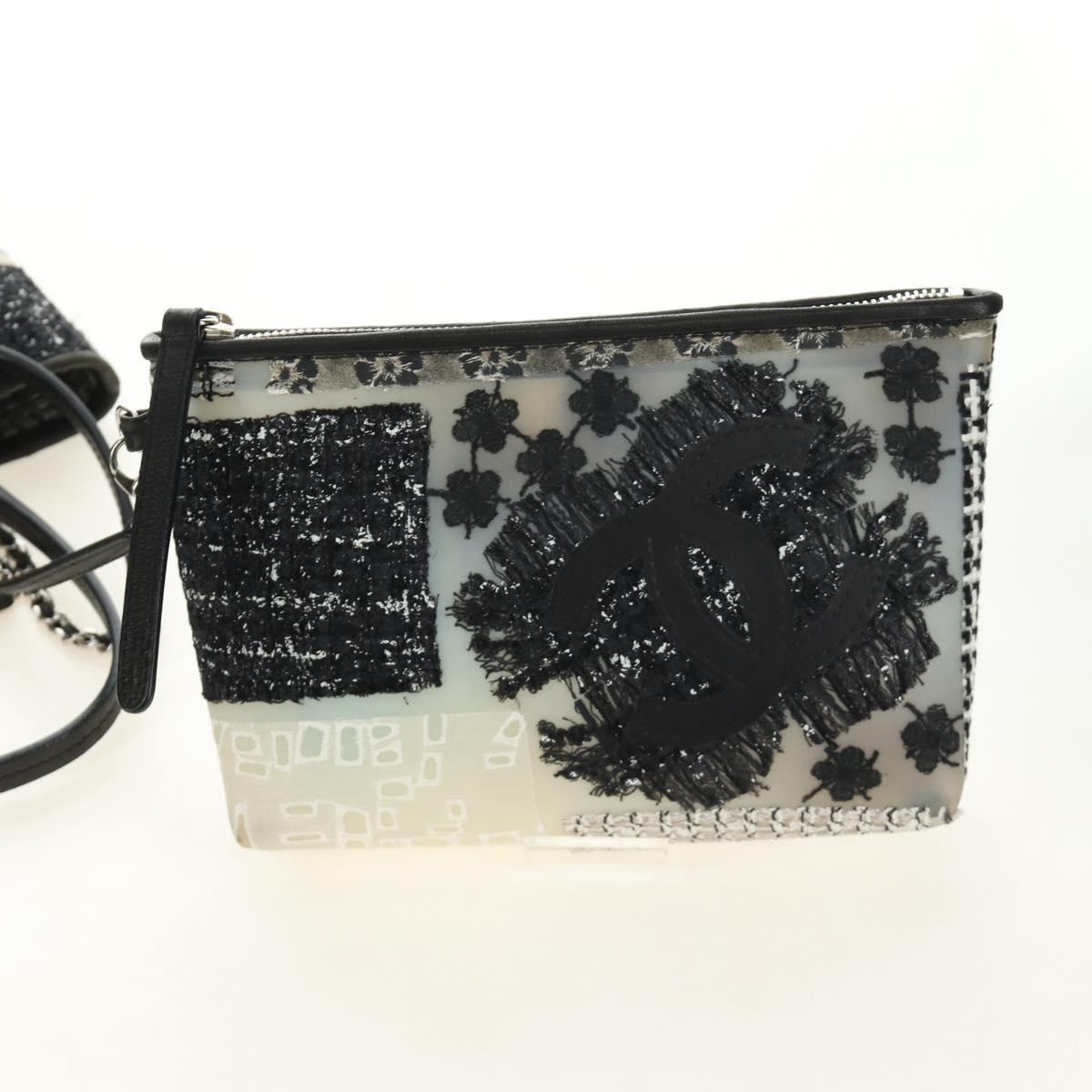 CHANEL Patchwork Tote Bag rubber Black Silver CC Auth 183715SAV