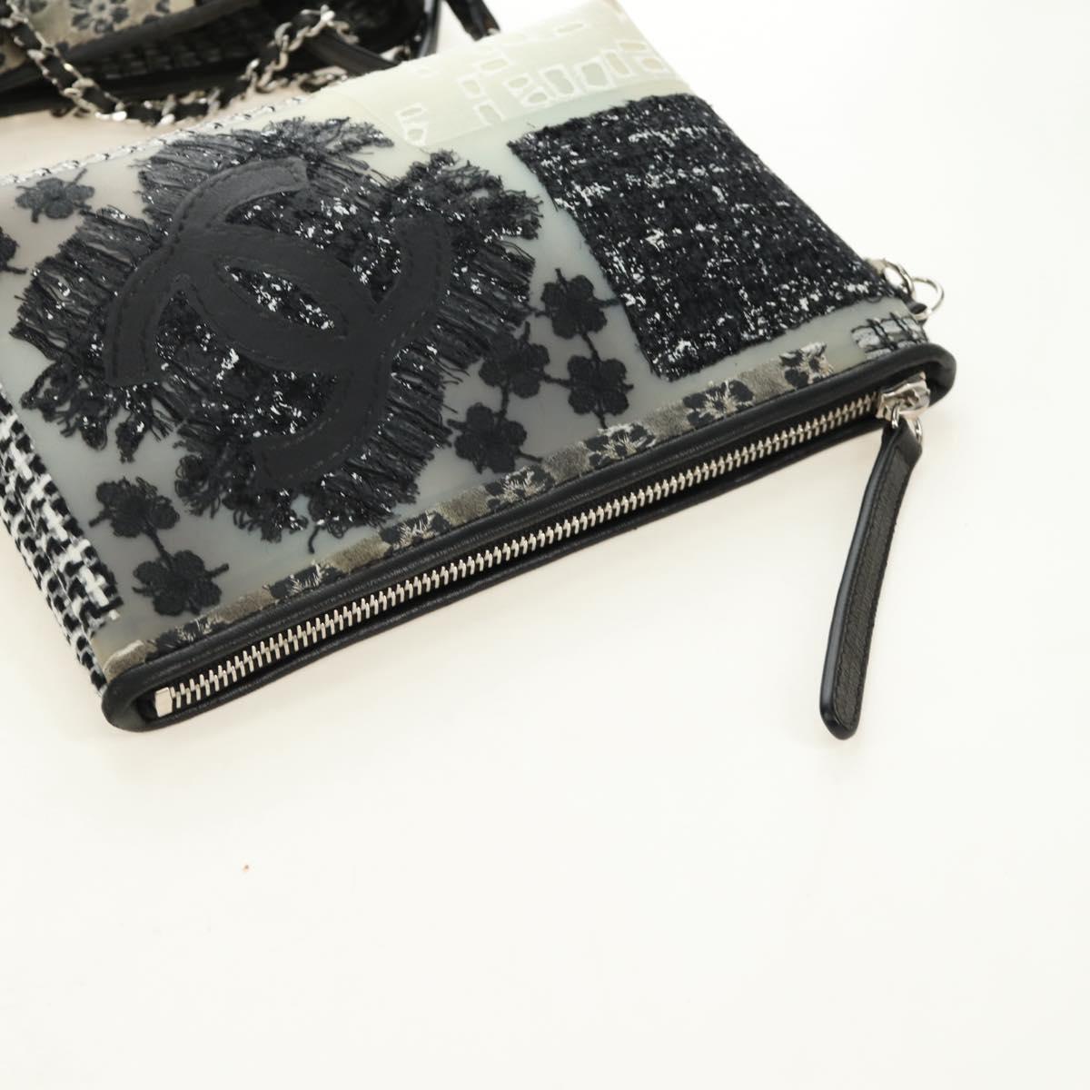 CHANEL Patchwork Tote Bag rubber Black Silver CC Auth 183715SAV