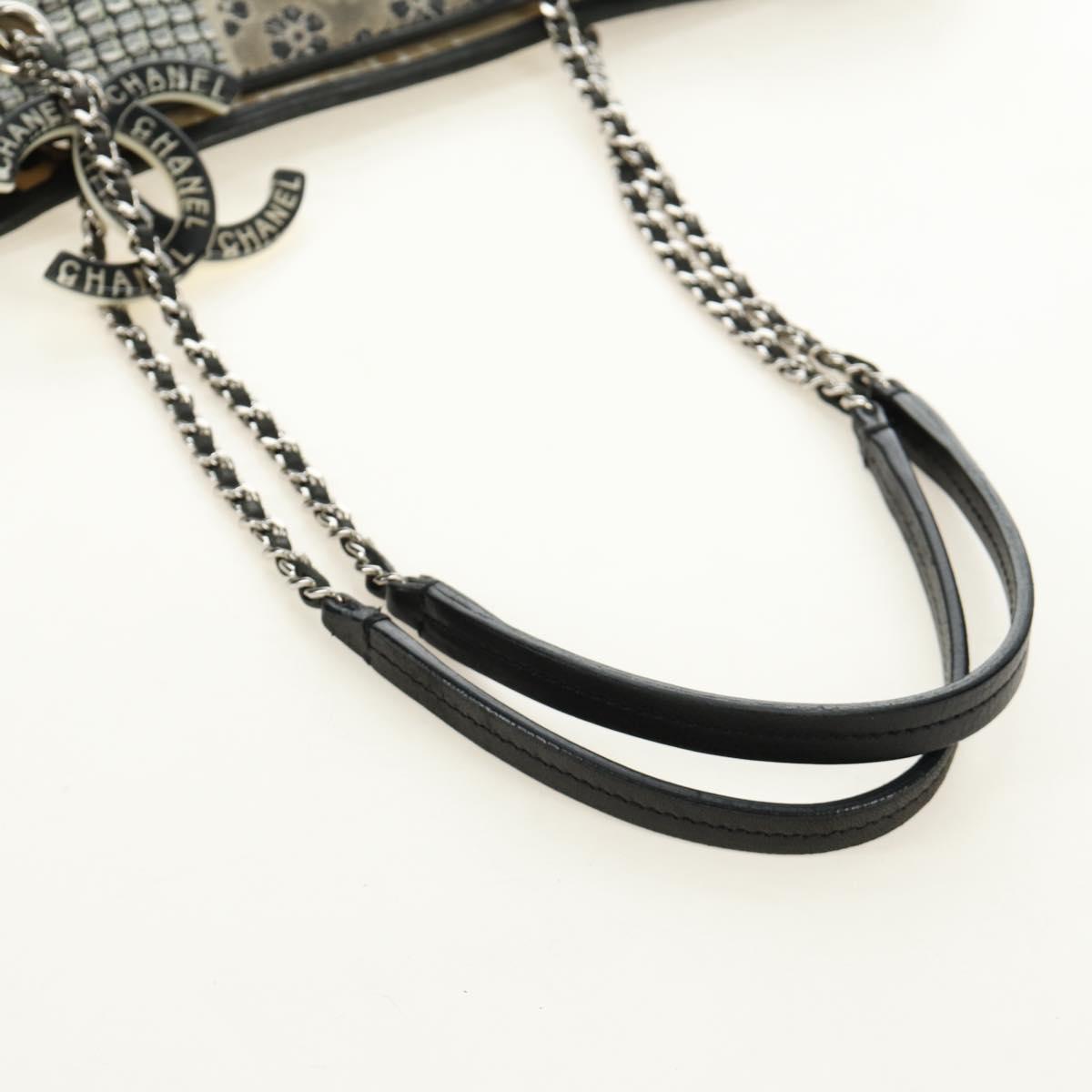 CHANEL Patchwork Tote Bag rubber Black Silver CC Auth 183715SAV