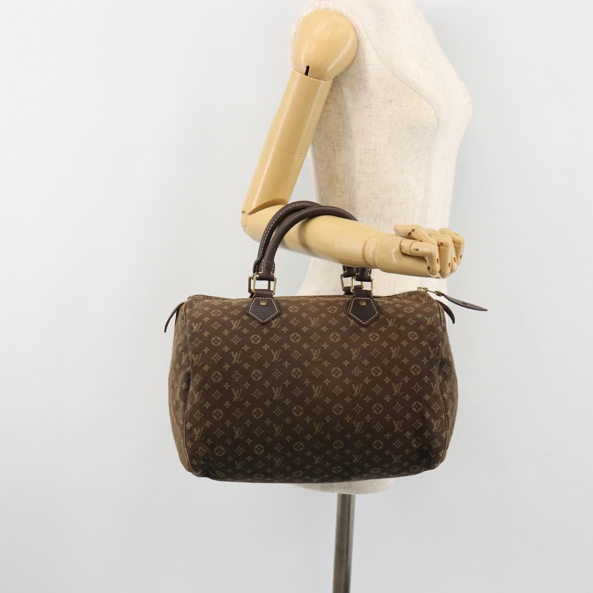 LOUIS VUITTON Monogram Mini Lin Speedy 30 Bag Brown Ebene M95224 LV Auth 183717