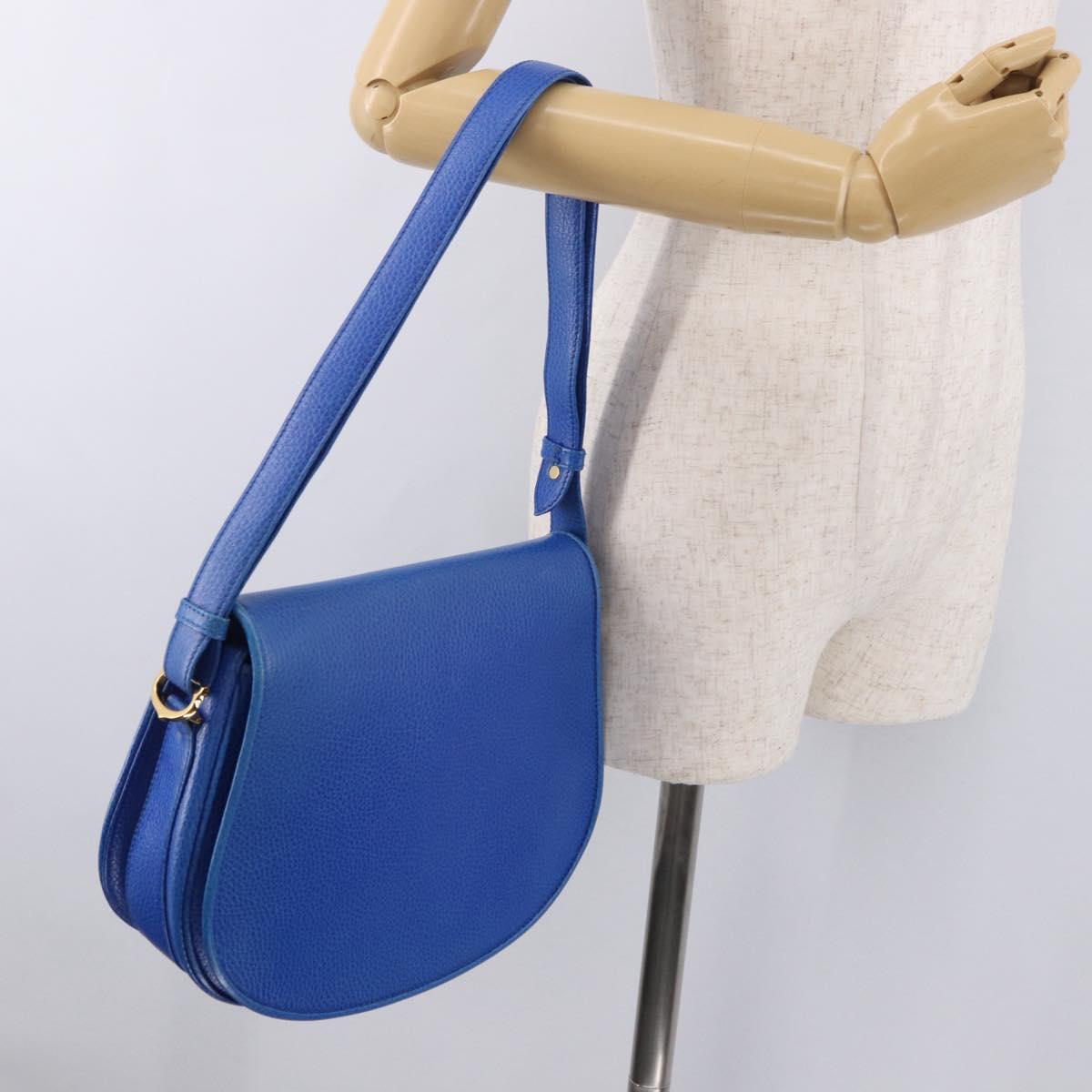 CARTIER Must Line Shoulder Bag Leather Blue Gold Auth 183718V