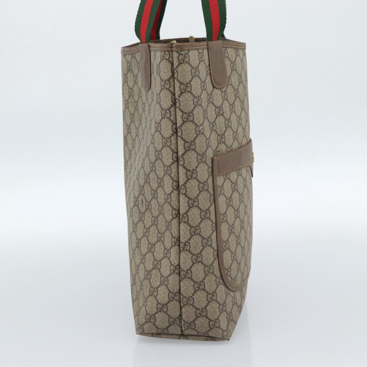 GUCCI GG Supreme Web Sherry Line Tote Bag PVC Beige Gold 002.58.6487 Auth 183720