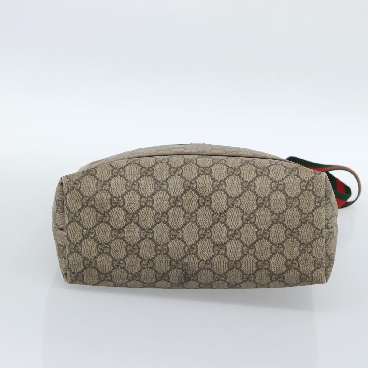 GUCCI GG Supreme Web Sherry Line Tote Bag PVC Beige Gold 002.58.6487 Auth 183720