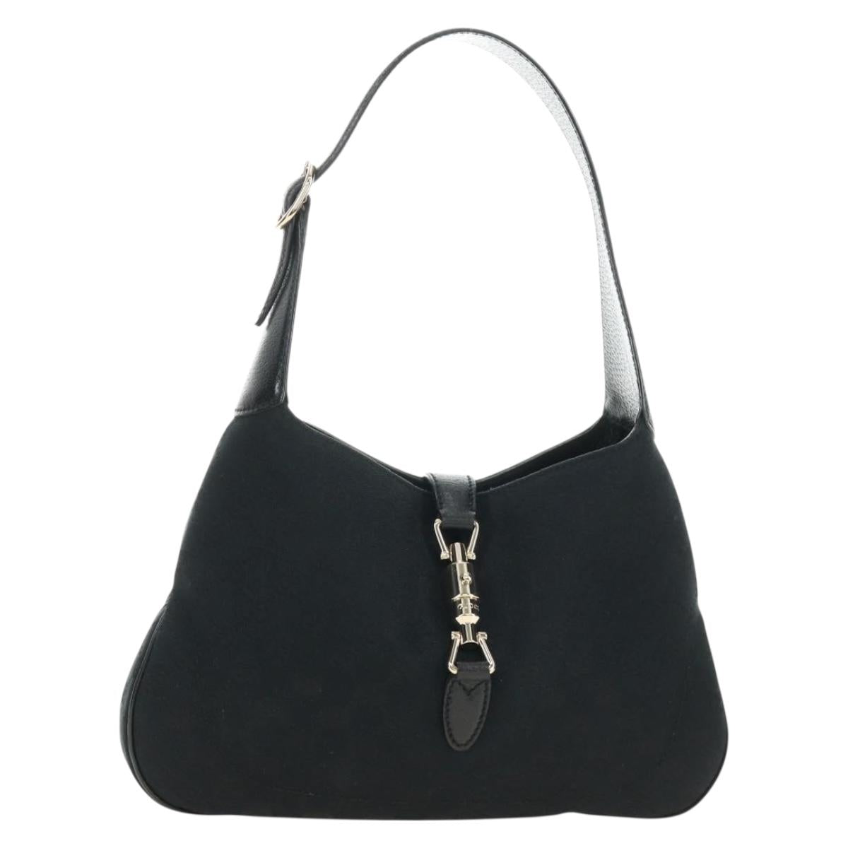 GUCCI New Jackie GG Canvas Shoulder Bag Black Gold 137335 Auth 183724V