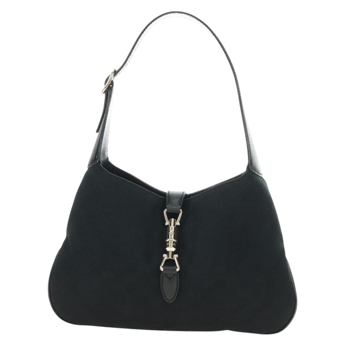 GUCCI New Jackie GG Canvas Shoulder Bag Black Gold 137335 Auth 183724V
