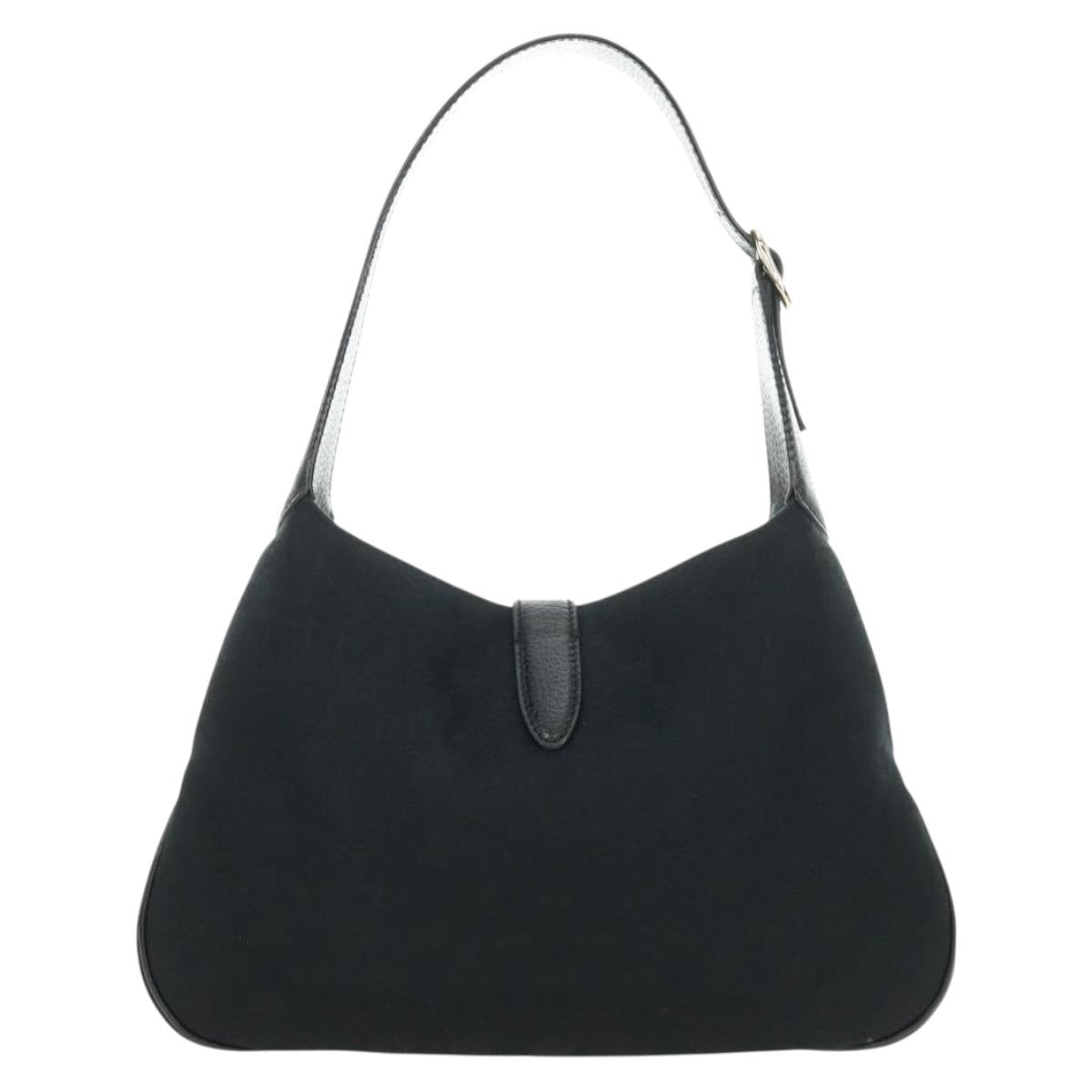 GUCCI New Jackie GG Canvas Shoulder Bag Black Gold 137335 Auth 183724V