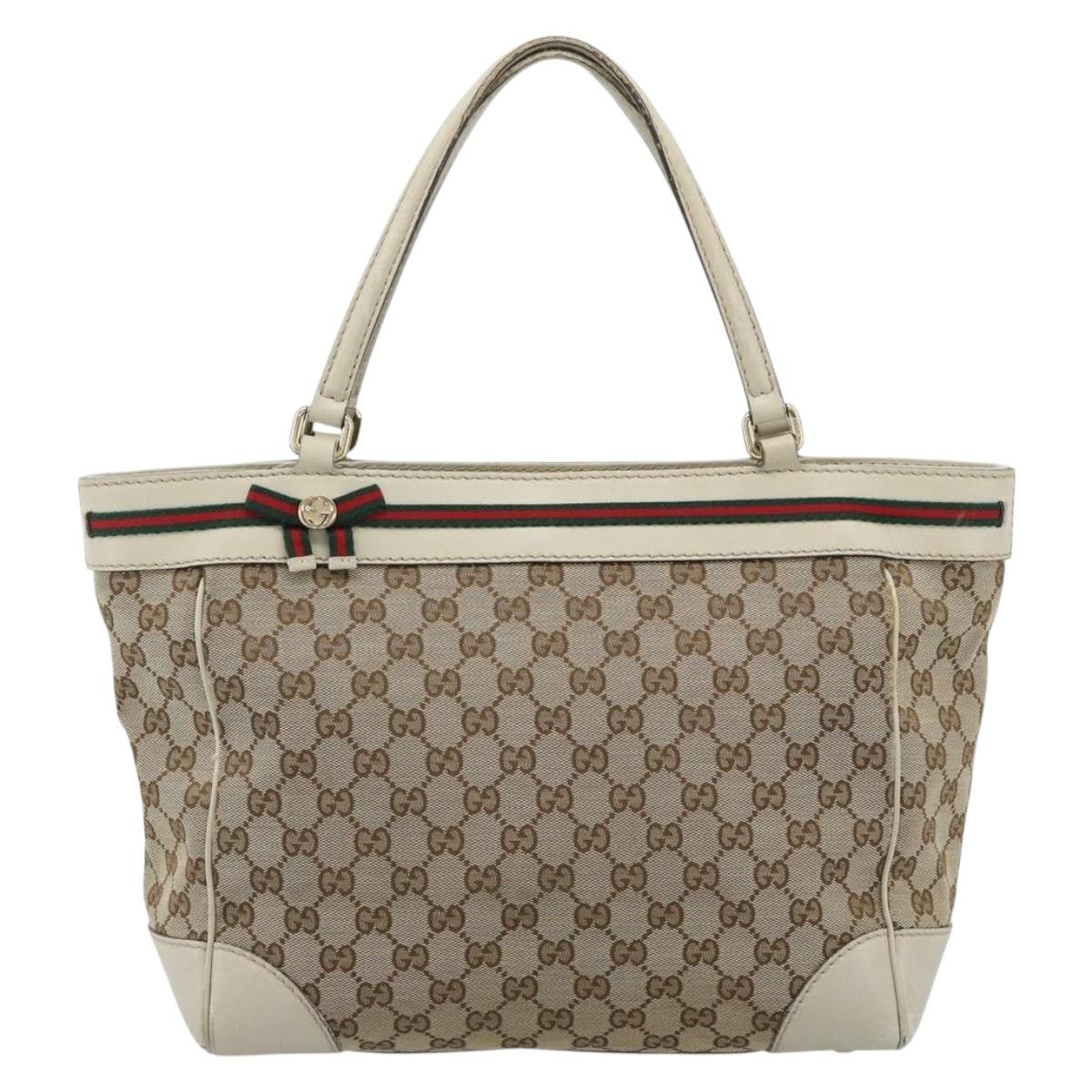 GUCCI GG Canvas Princi Web Sherry Line Tote Bag Beige Gold 257061 Auth 183725