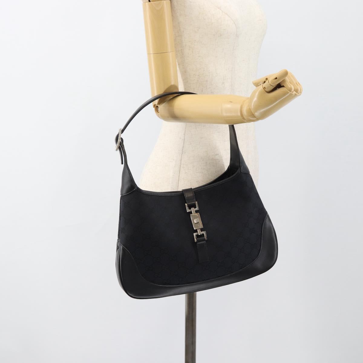 GUCCI GG Canvas Jackie Shoulder Bag Black Silver 001 8806 Auth 183726V