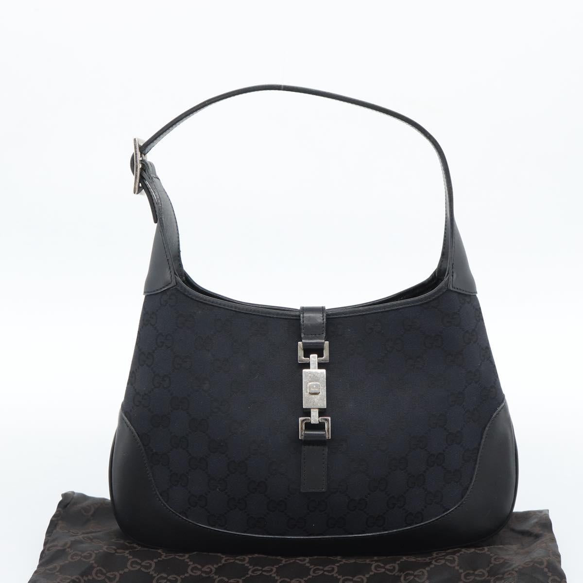 GUCCI GG Canvas Jackie Shoulder Bag Black Silver 001 8806 Auth 183726V