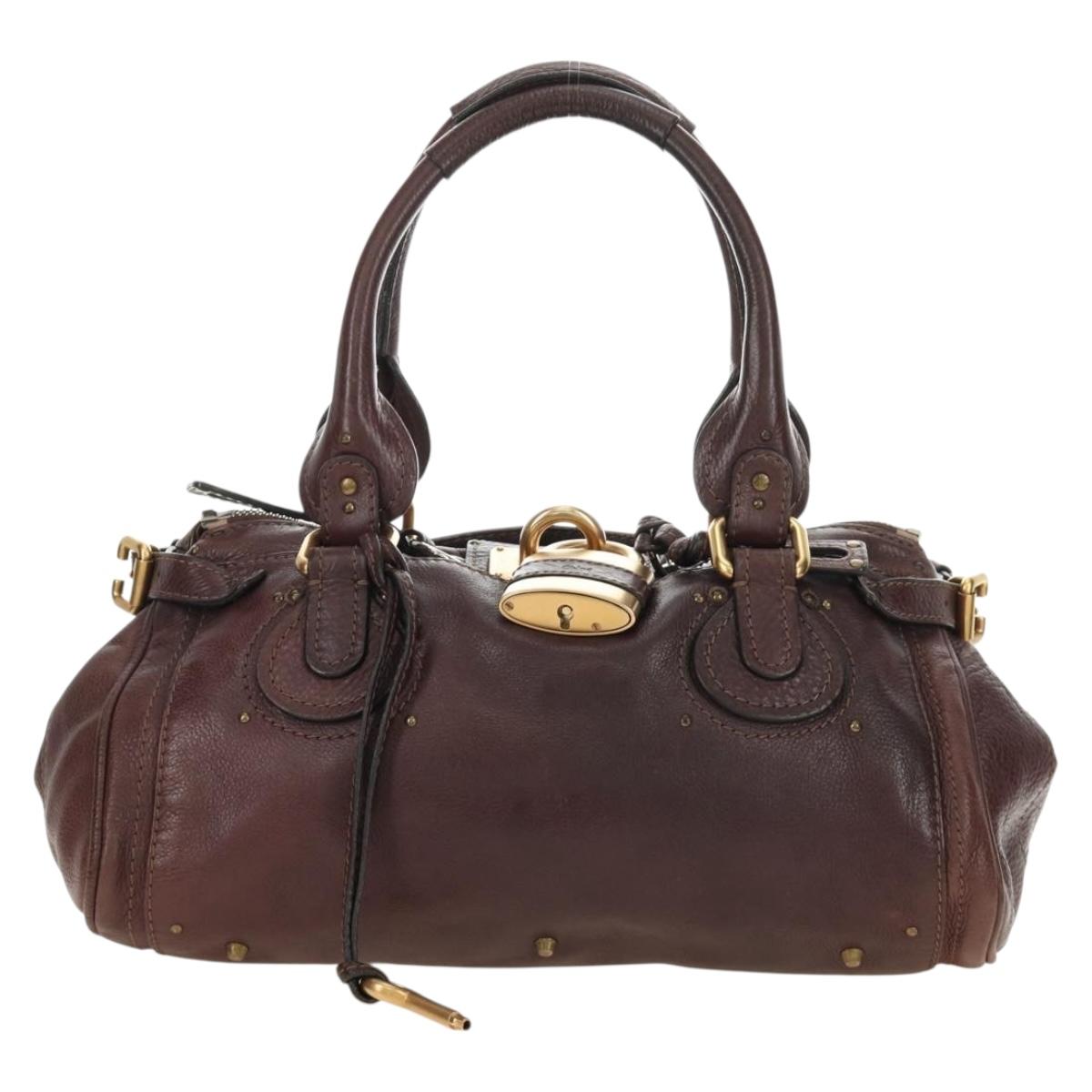 Chloe Paddington Hand Bag Leather Bordeaux Silver Auth 183727M