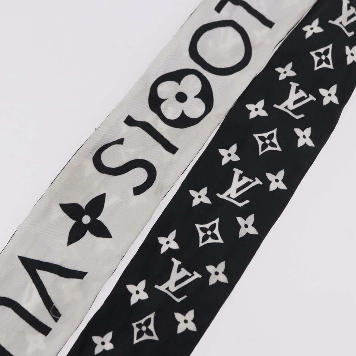 LOUIS VUITTON Monogram Bando BB Scarf Silk White Black M90682 LV Auth 183728