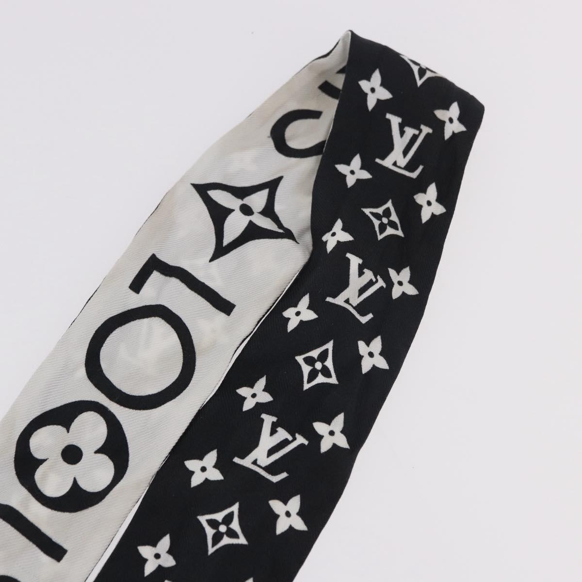 LOUIS VUITTON Monogram Bando BB Scarf Silk White Black M90682 LV Auth 183728