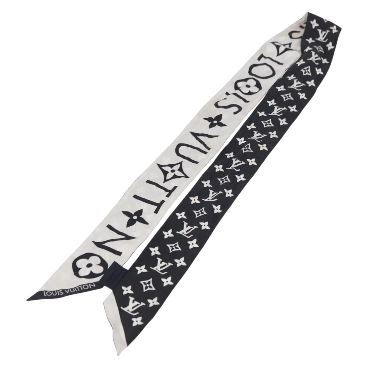 LOUIS VUITTON Monogram Bando BB Scarf Silk White Black M90682 LV Auth 183728