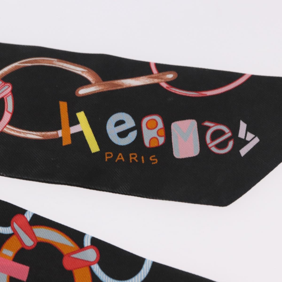 HERMES Twilly Scarf Silk ""DO RE BOUCLES"" Black Auth 183731
