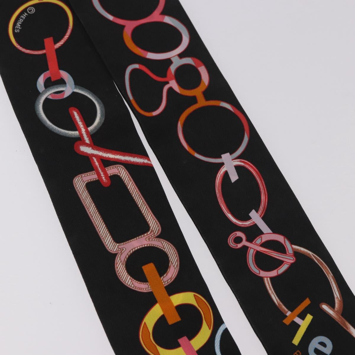 HERMES Twilly Scarf Silk ""DO RE BOUCLES"" Black Auth 183731