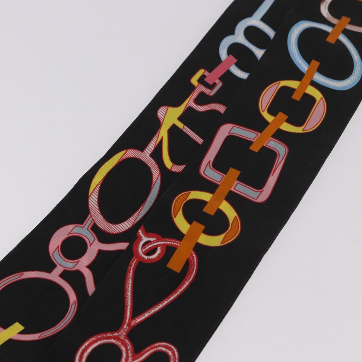 HERMES Twilly Scarf Silk ""DO RE BOUCLES"" Black Auth 183731
