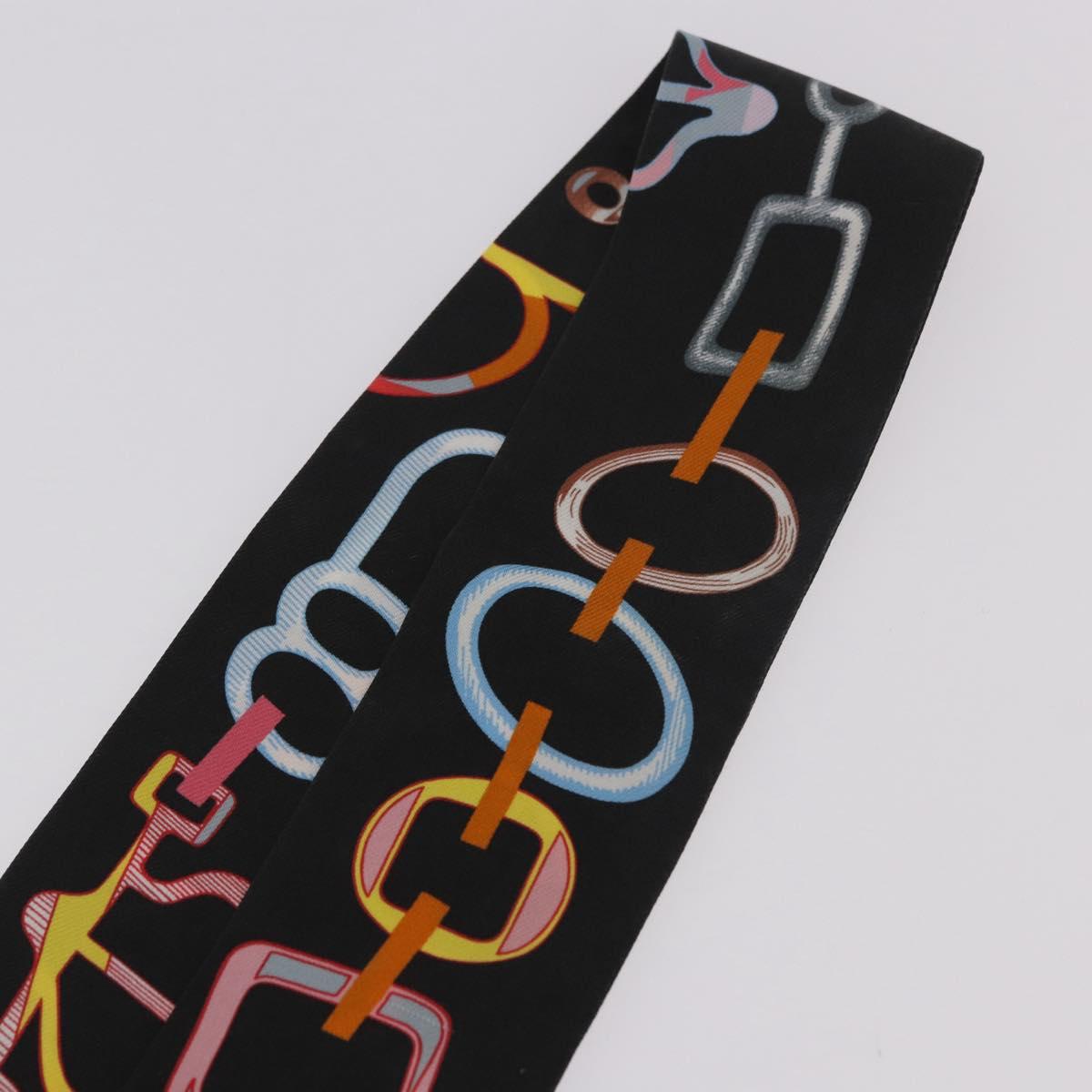 HERMES Twilly Scarf Silk ""DO RE BOUCLES"" Black Auth 183731